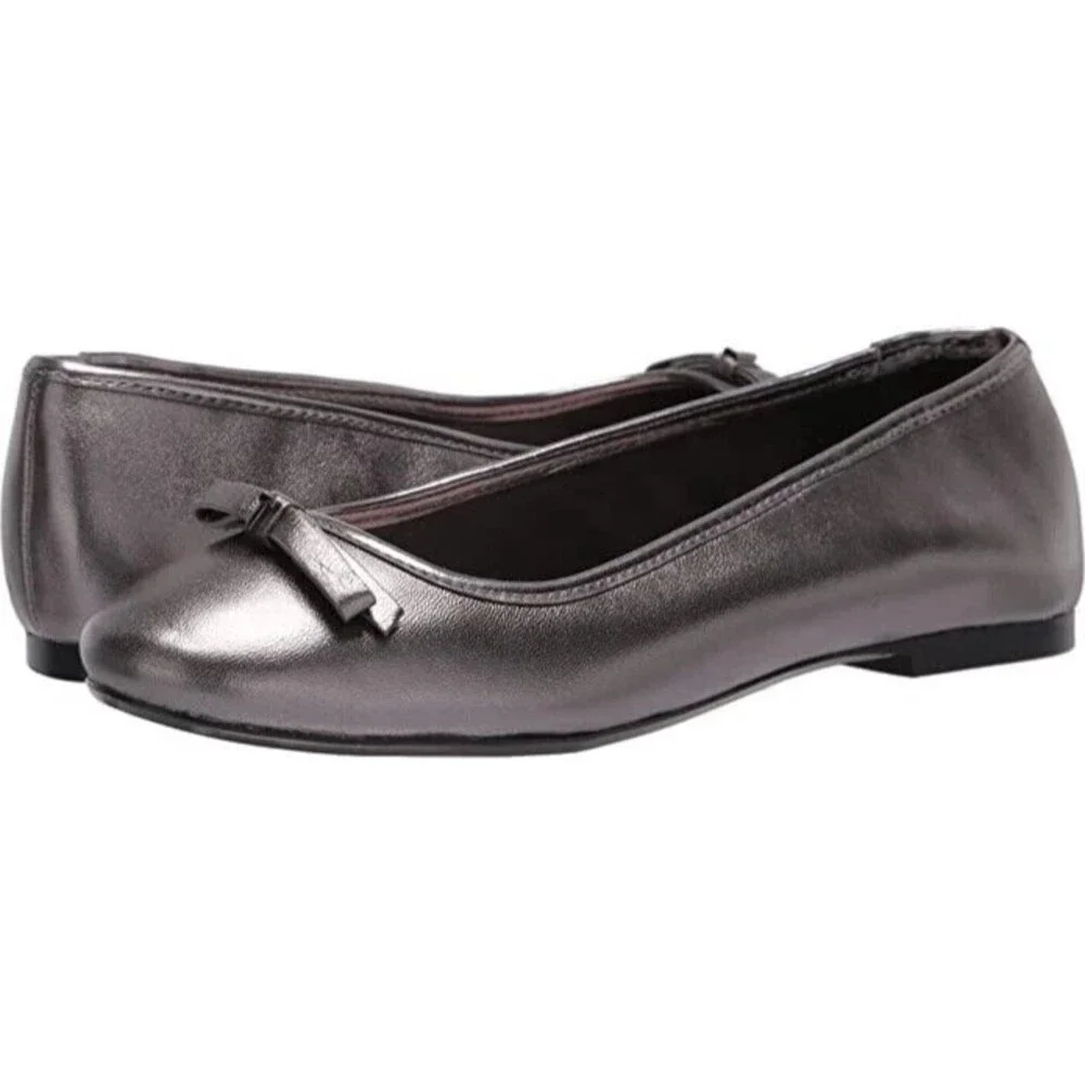 Ted Baker Gunmetal Leather Bow Ballerina Flat Shoe Women's Noraih 40 US 9.5